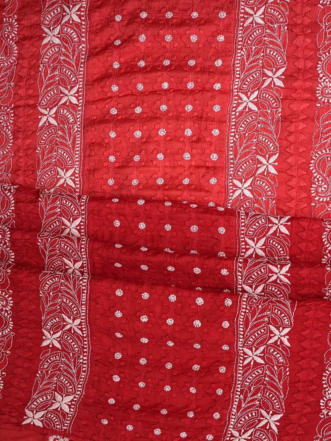 Ada Hand Embroidered Red  Modal Lucknowi Chikankari Unstitched Suit Piece With Muqaish Work 01A853365