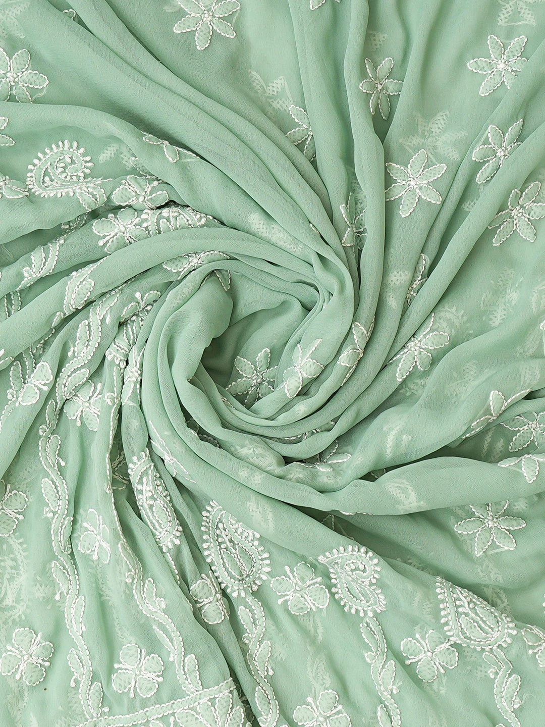 Ada Hand Embroidered Pista Green Georgette Lucknowi Chikankari Unstitched Suit Piece 01A346884