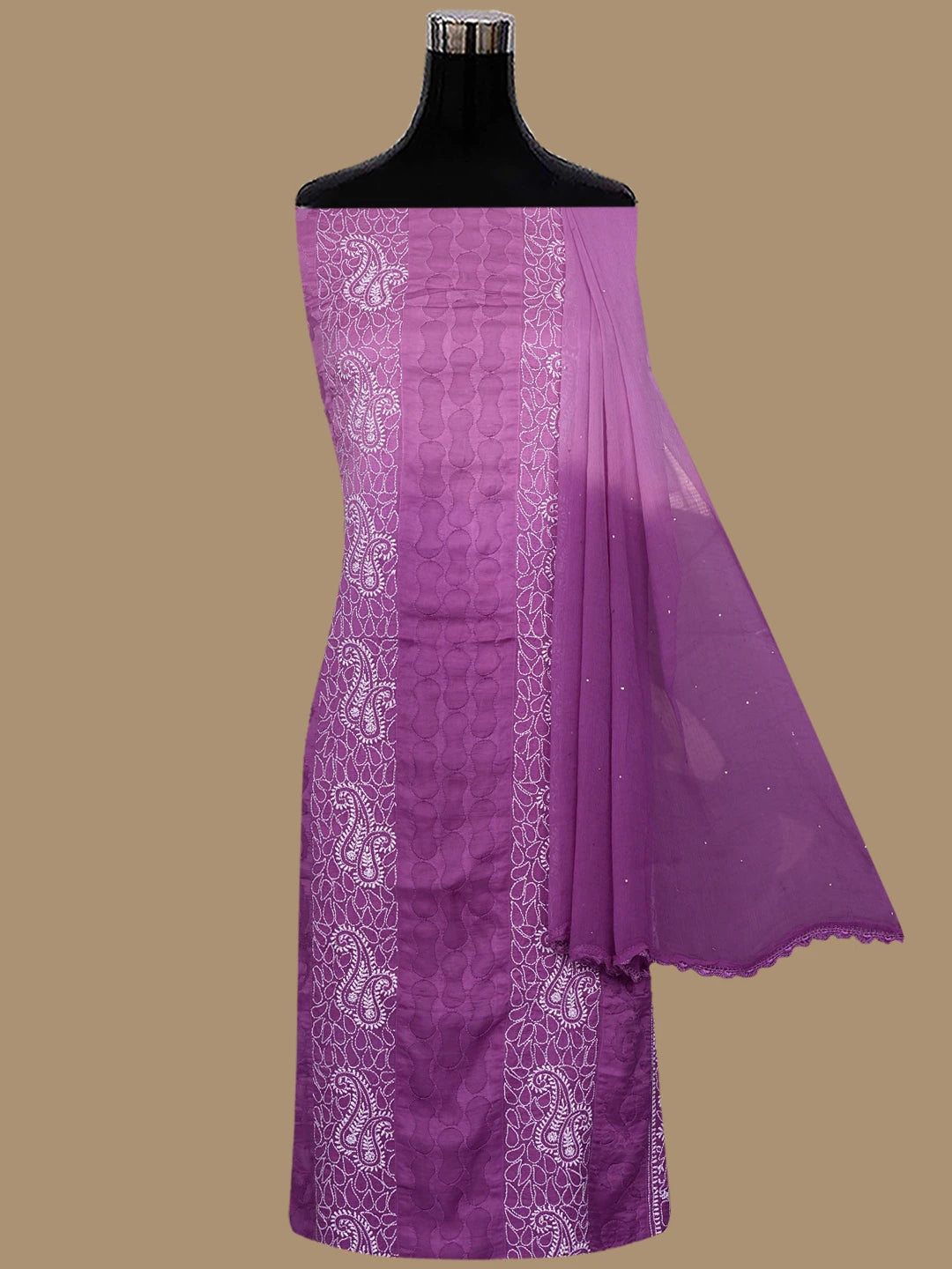 Ada Hand Embroidered Purple Modal Lucknowi Chikankari Unstitched Suit Piece With Muqaish Work 01A853378