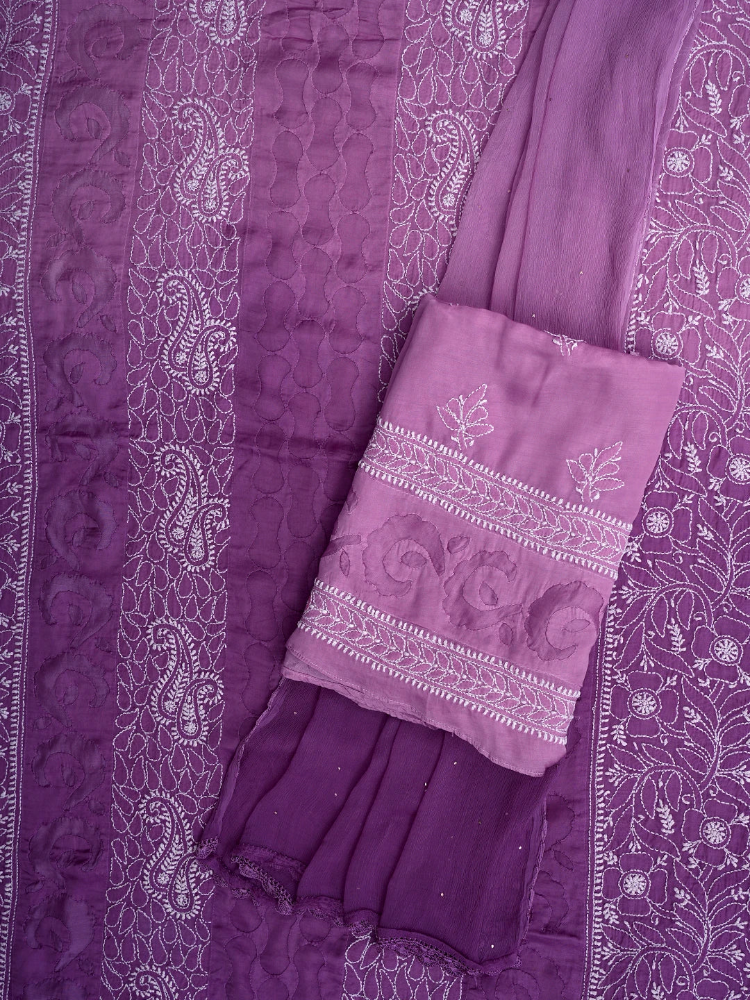 Ada Hand Embroidered Purple Modal Lucknowi Chikankari Unstitched Suit Piece With Muqaish Work 01A853378