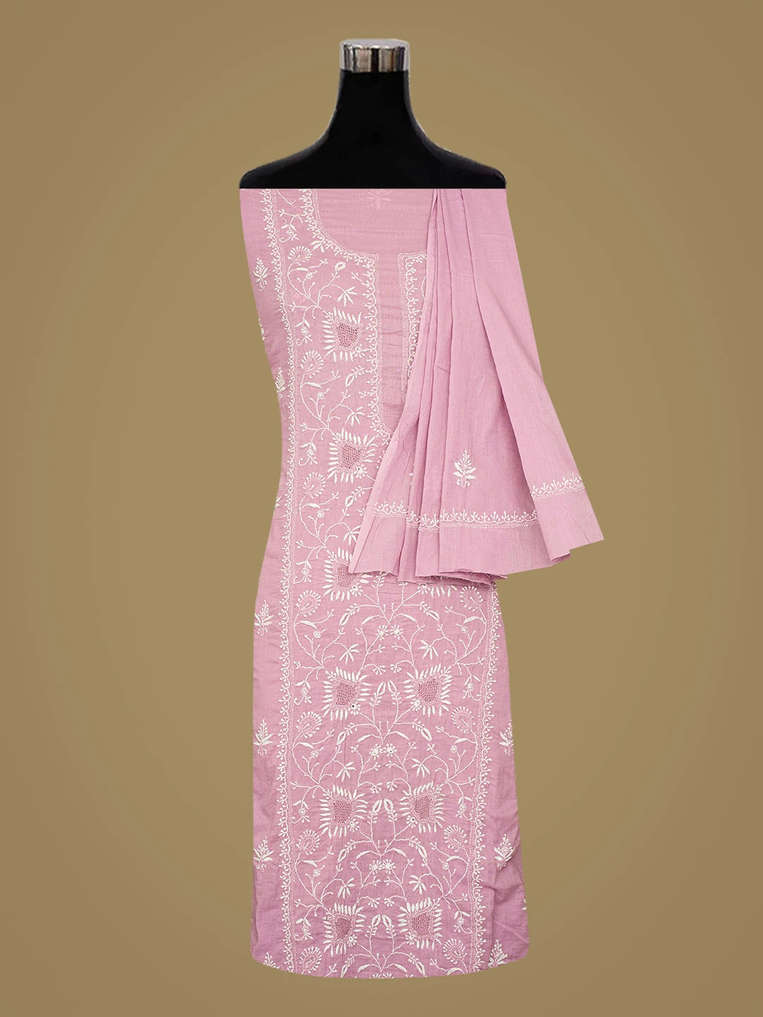 Ada Hand Embroidered Mauve Cotton Lucknowi Chikankari Unstitched Suit Piece 01A687368
