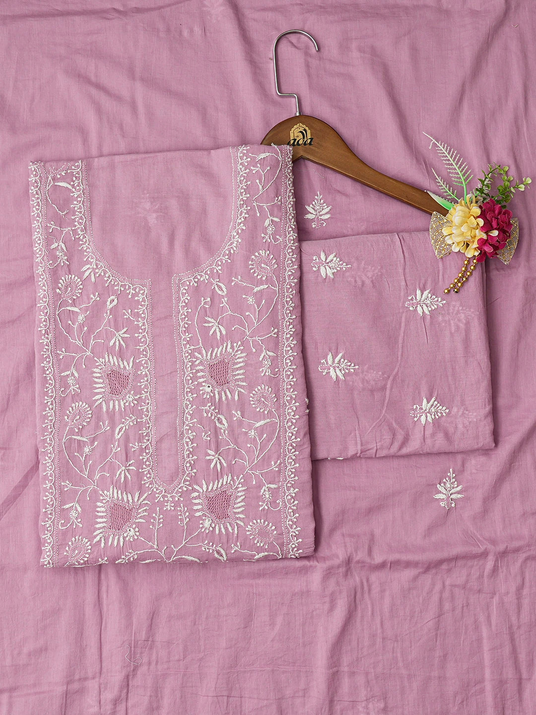 Ada Hand Embroidered Mauve Cotton Lucknowi Chikankari Unstitched Suit Piece 01A687368