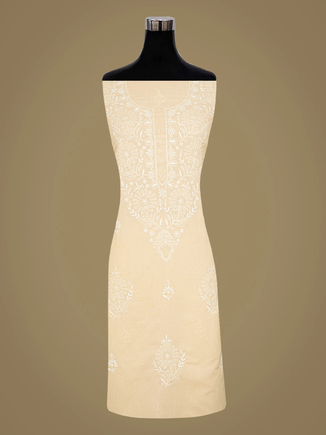 Ada Hand Embroidered Fawn Cotton Lucknowi Chikankari Unstitched Suit Piece 01A762921