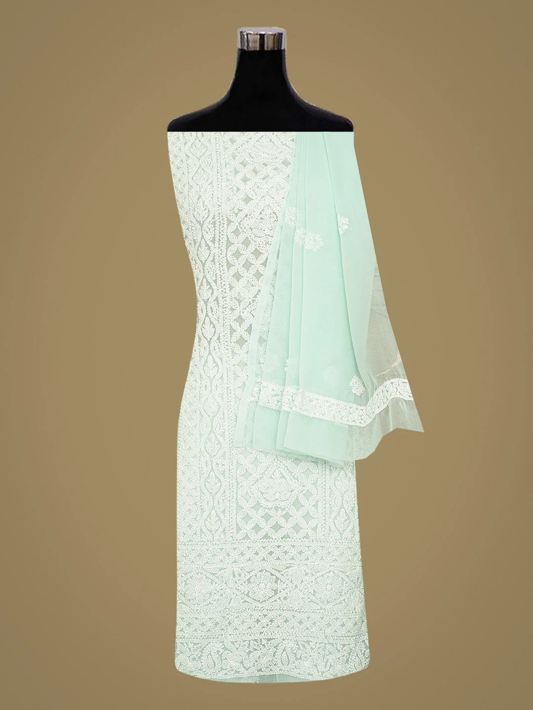 Ada Hand Embroidered Sea Green Georgette Lucknowi Chikankari Unstitched Suit Piece 01A823835