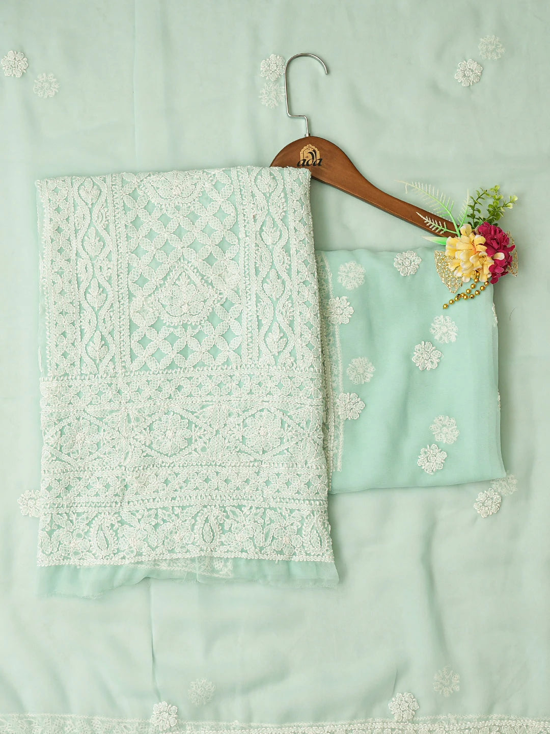 Ada Hand Embroidered Sea Green Georgette Lucknowi Chikankari Unstitched Suit Piece 01A823835