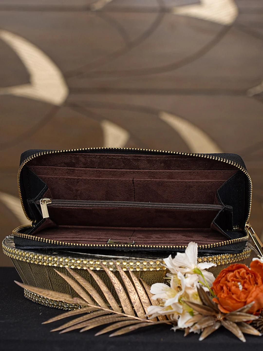 Ada Hand Embroidered Black Silk Lucknowi Chikankari Clutch With Zari Work 01A791652