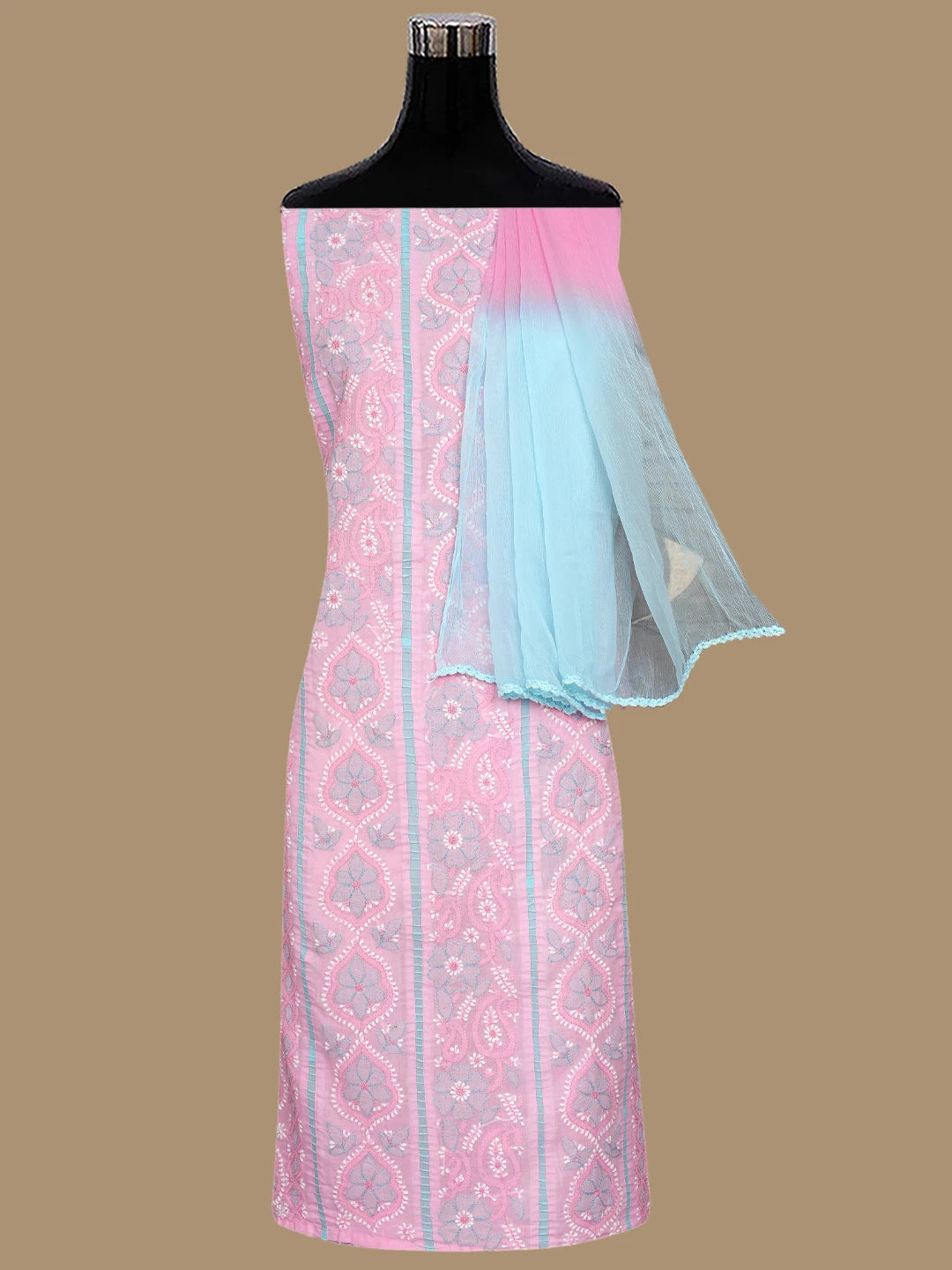 Ada Hand Embroidered Pink Cotton Lucknowi Chikankari Unstitched Suit Piece 01A779600