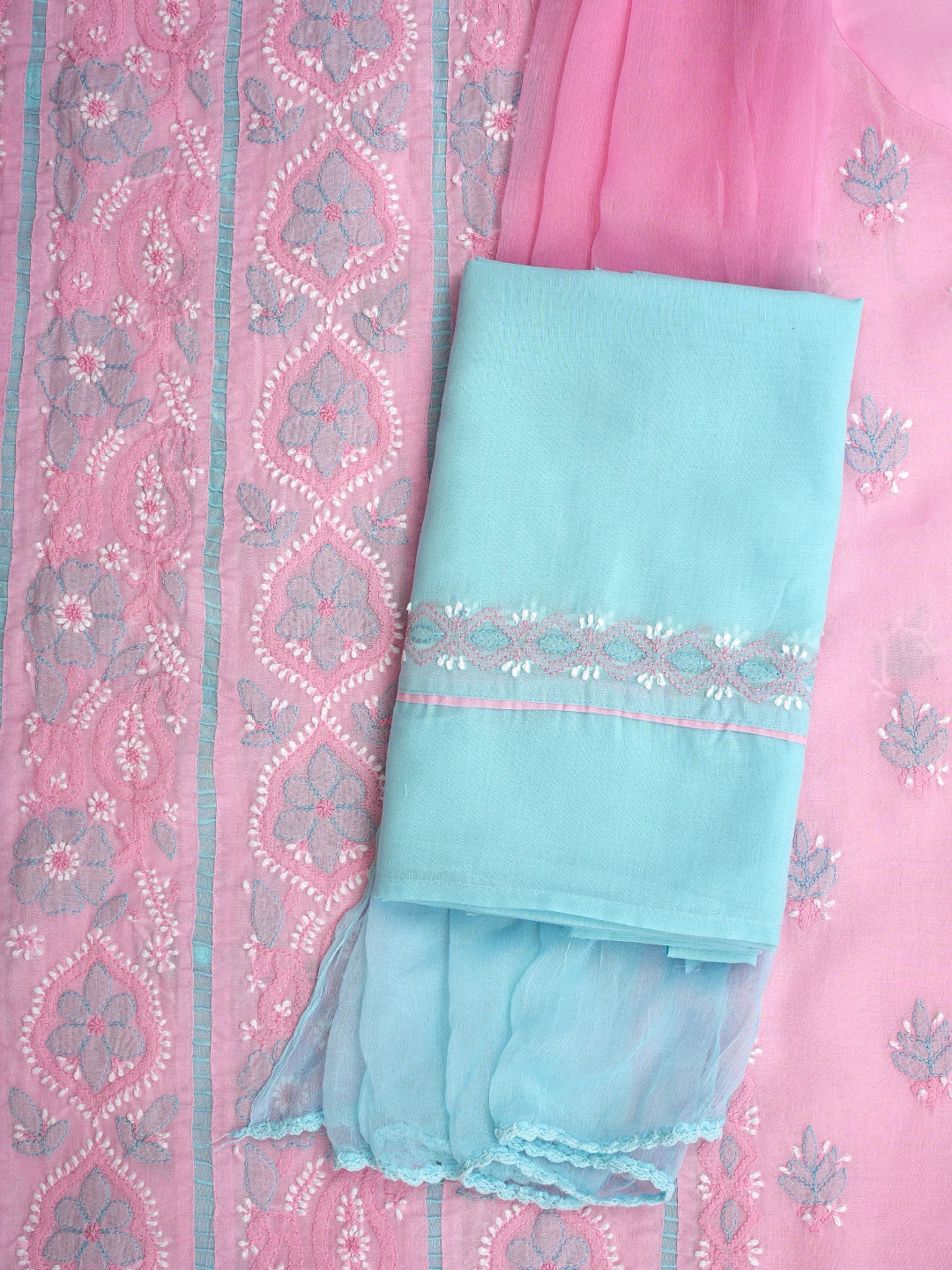 Ada Hand Embroidered Pink Cotton Lucknowi Chikankari Unstitched Suit Piece 01A779600