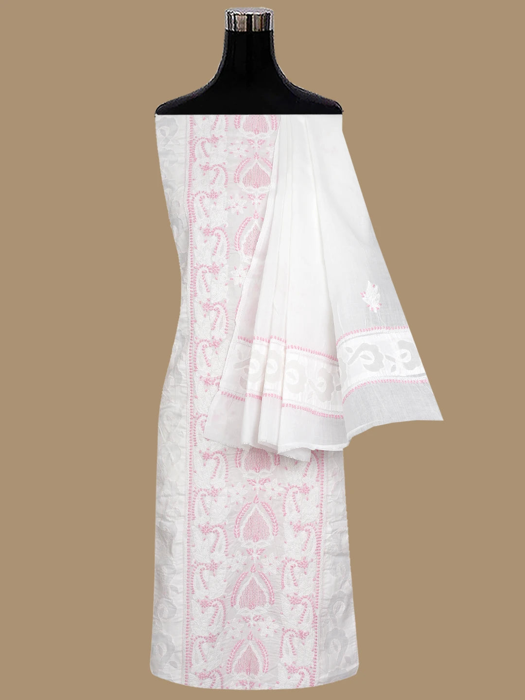 Ada Hand Embroidered White Cotton Lucknowi Chikankari Unstitched Suit Piece 01A723480