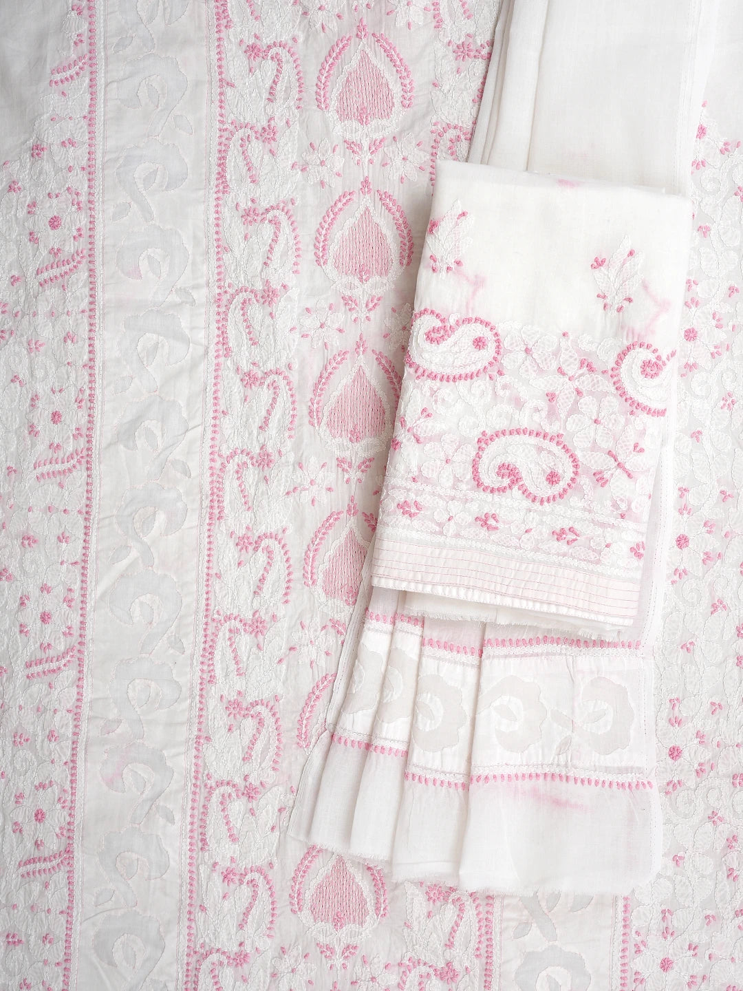 Ada Hand Embroidered White Cotton Lucknowi Chikankari Unstitched Suit Piece 01A723480