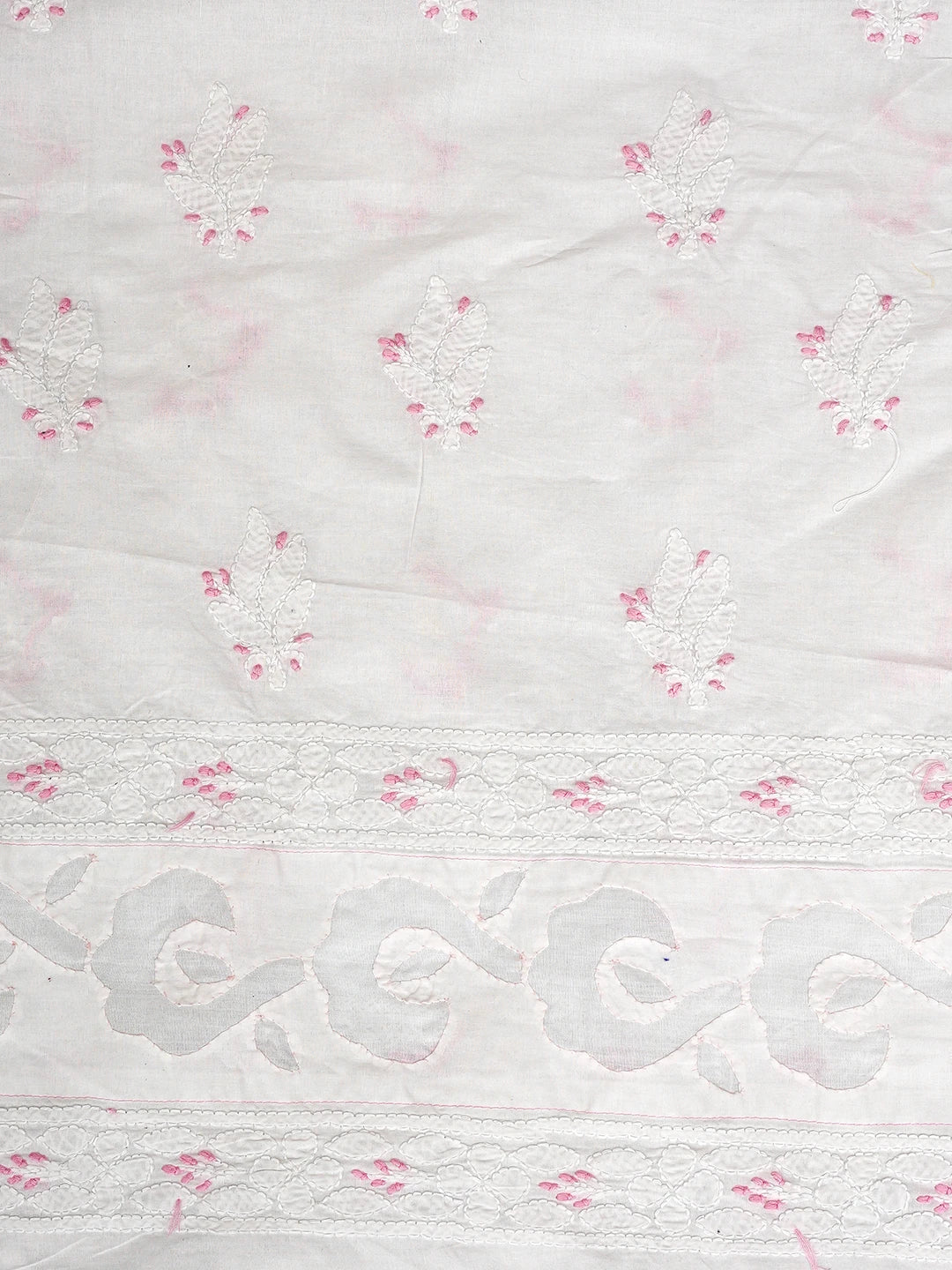 Ada Hand Embroidered White Cotton Lucknowi Chikankari Unstitched Suit Piece 01A723480