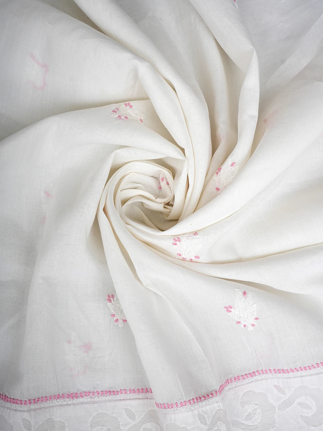 Ada Hand Embroidered White Cotton Lucknowi Chikankari Unstitched Suit Piece 01A723480