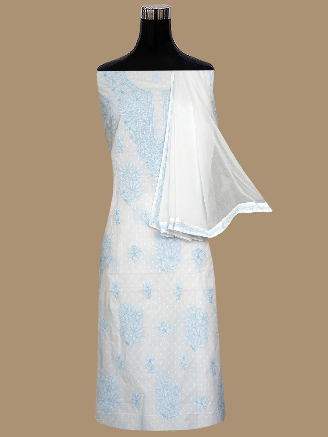 Ada Hand Embroidered White Cotton Lucknowi Chikankari Unstitched Suit Piece 01A836836