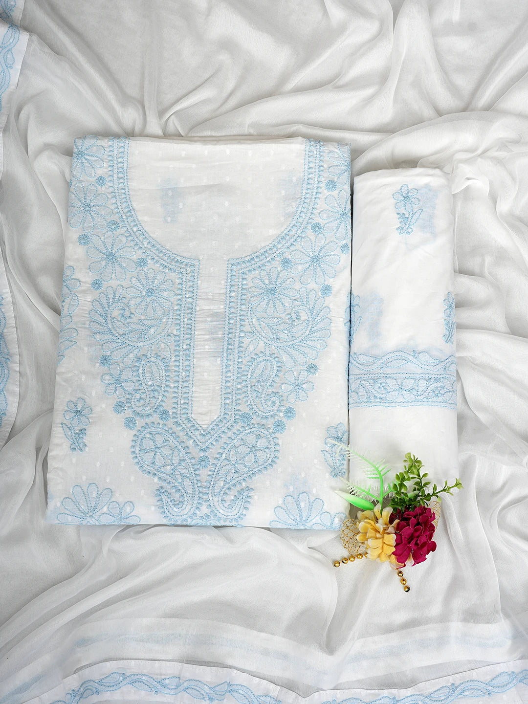 Ada Hand Embroidered White Cotton Lucknowi Chikankari Unstitched Suit Piece 01A836836