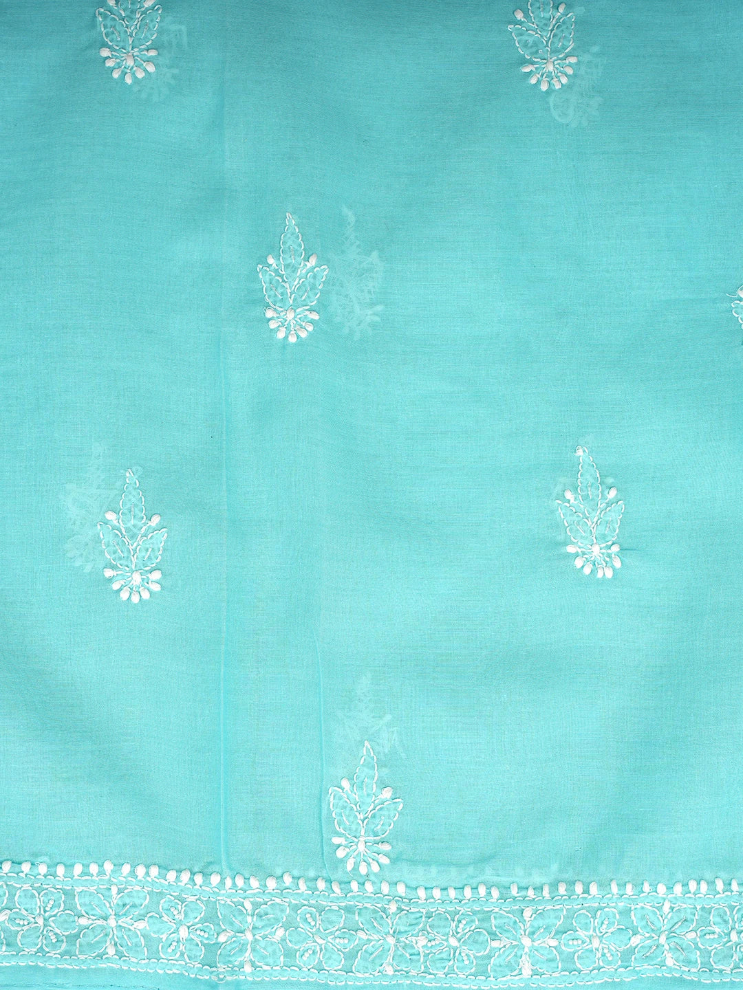 Ada Hand Embroidered Blue Cotton Lucknowi Chikankari Unstitched Suit Piece With Pearl Work 01A762612