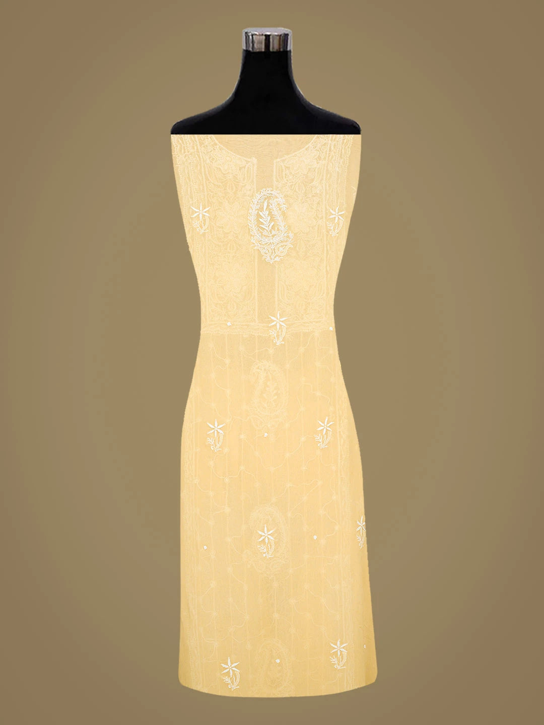 Ada Hand Embroidered Beige Viscose Georgette Lucknowi Chikankari Unstitched Kurta Dupatta Set With Cutdana Work 01A817632