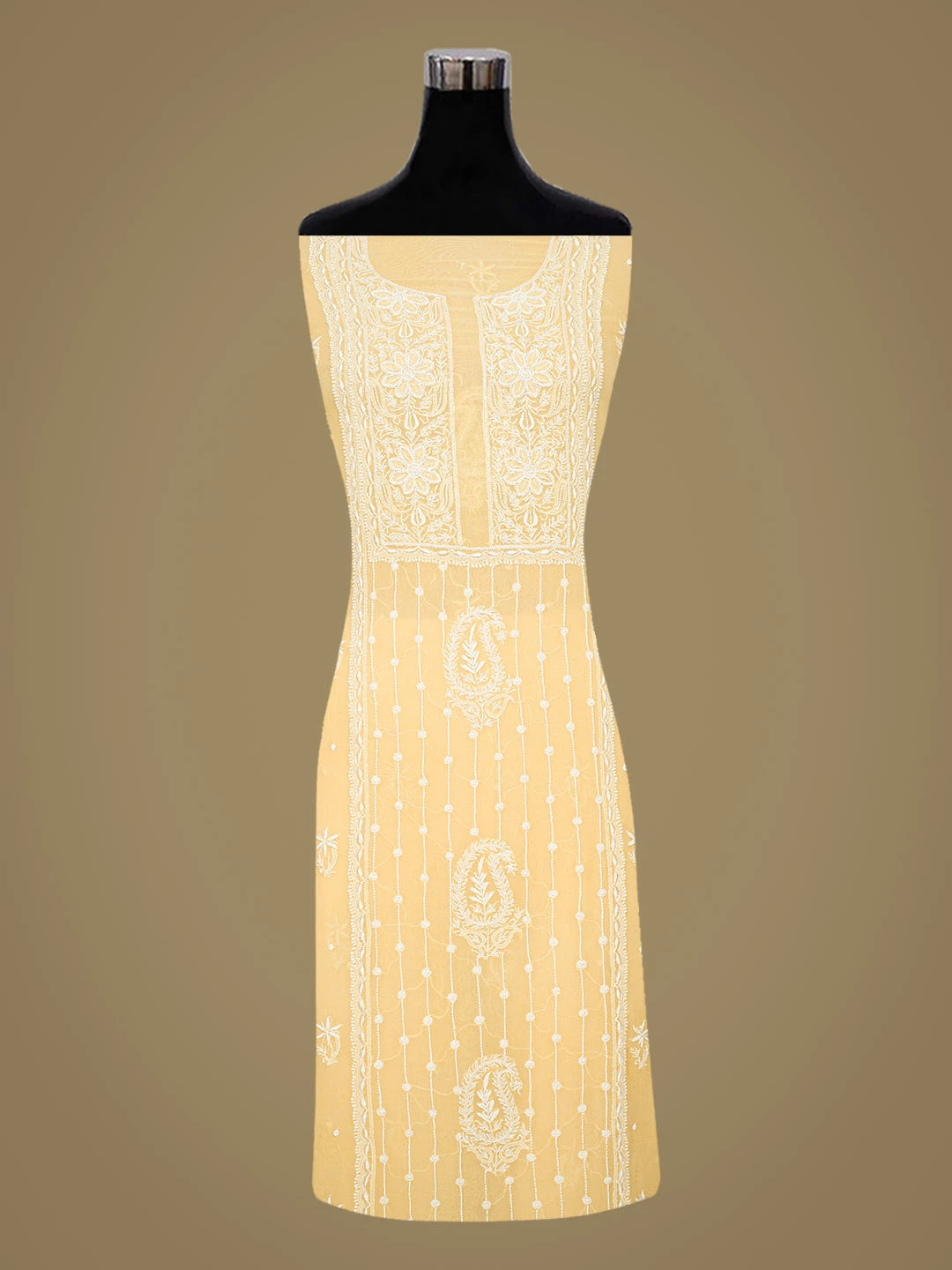 Ada Hand Embroidered Beige Viscose Georgette Lucknowi Chikankari Unstitched Kurta Dupatta Set With Cutdana Work 01A817632