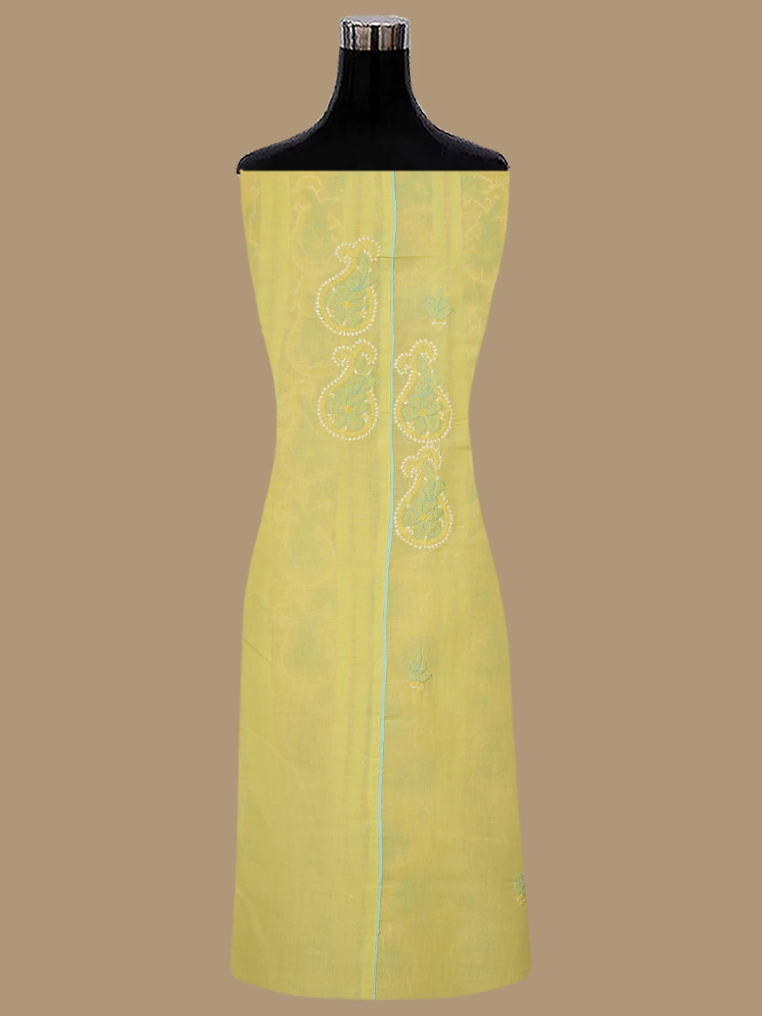 Ada Hand Embroidered Yellow Cotton Lucknowi Chikankari Unstitched Suit Piece 01A821873