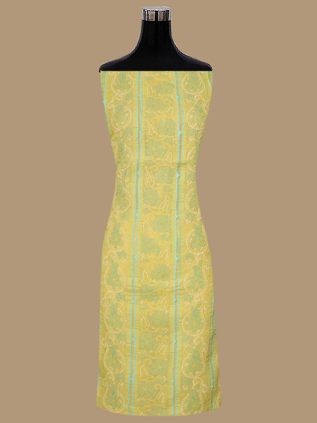 Ada Hand Embroidered Yellow Cotton Lucknowi Chikankari Unstitched Suit Piece 01A821873