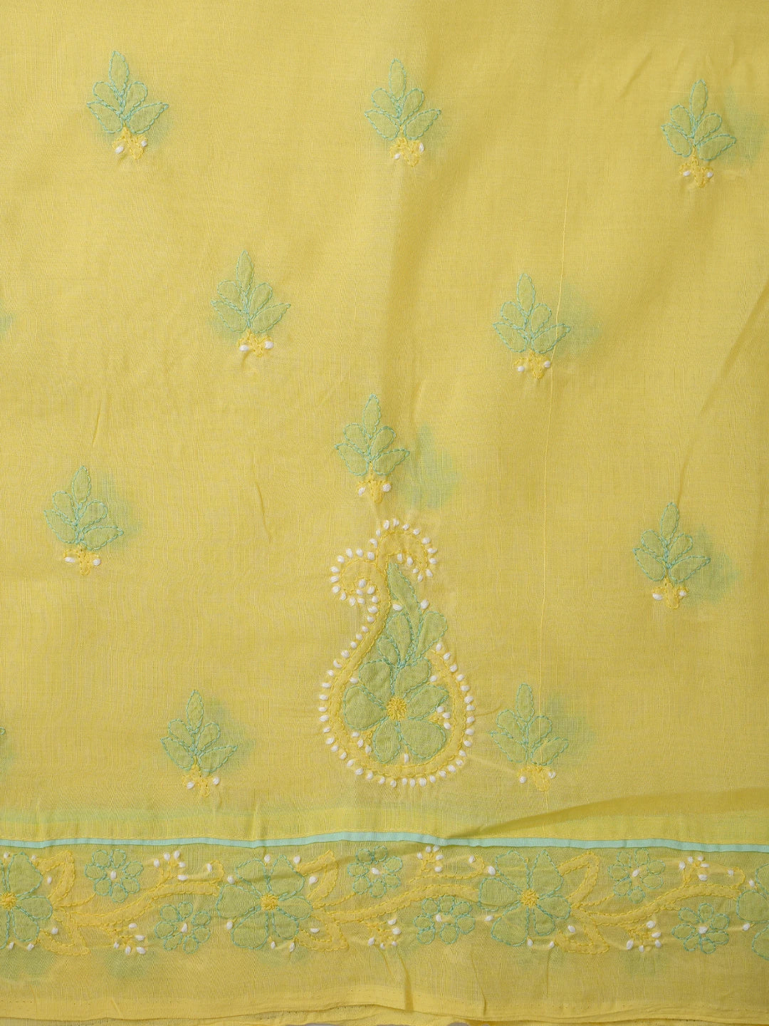 Ada Hand Embroidered Yellow Cotton Lucknowi Chikankari Unstitched Suit Piece 01A821873