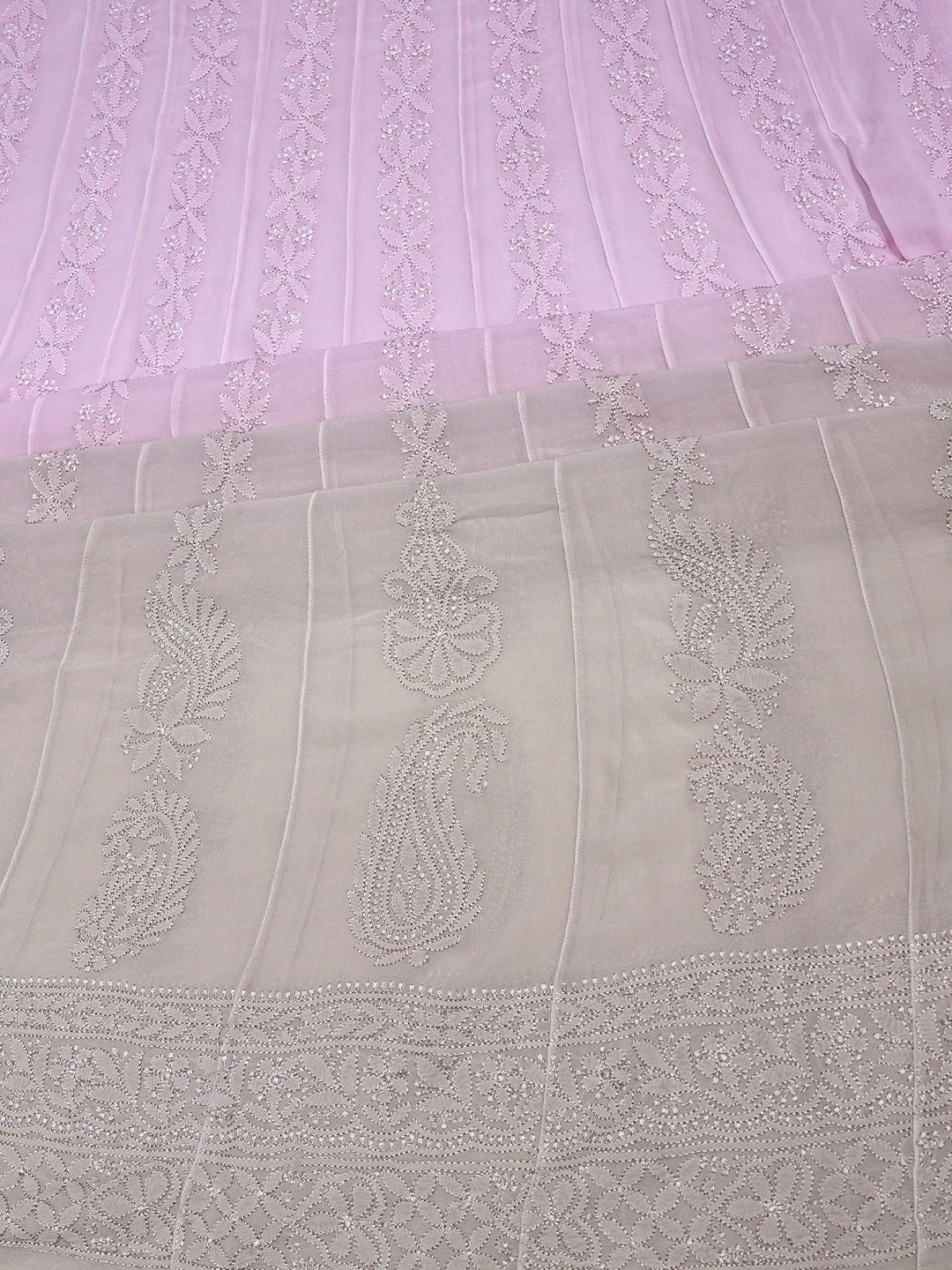 Ada Hand Embroidered Ombre Shade Of Pale Mauve And Ecru Brown Viscose Georgette Lucknowi Chikankari Semi-Stitched Anarkali Kurta Dupatta Set 01A758648