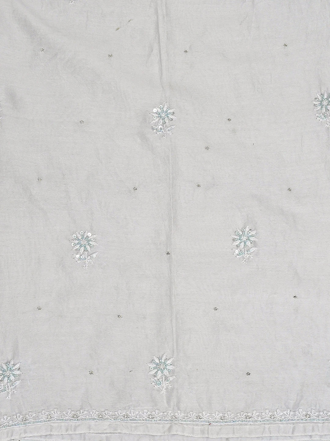 Ada Hand Embroidered Powder Blue Chanderi Lucknowi Chikankari Semi-stitched Kurta Dupatta Set With Cutdana Work 01A553086