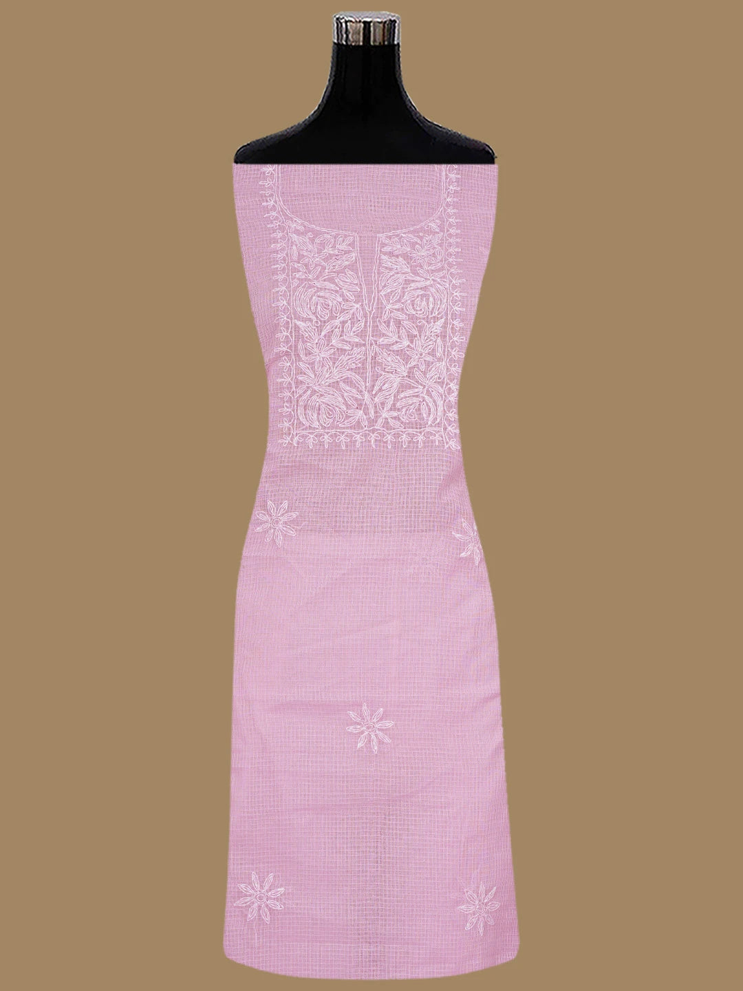 Ada Hand Embroidered Pink Kota Lucknowi Chikankari Unstitched Kurta Piece 01A836448