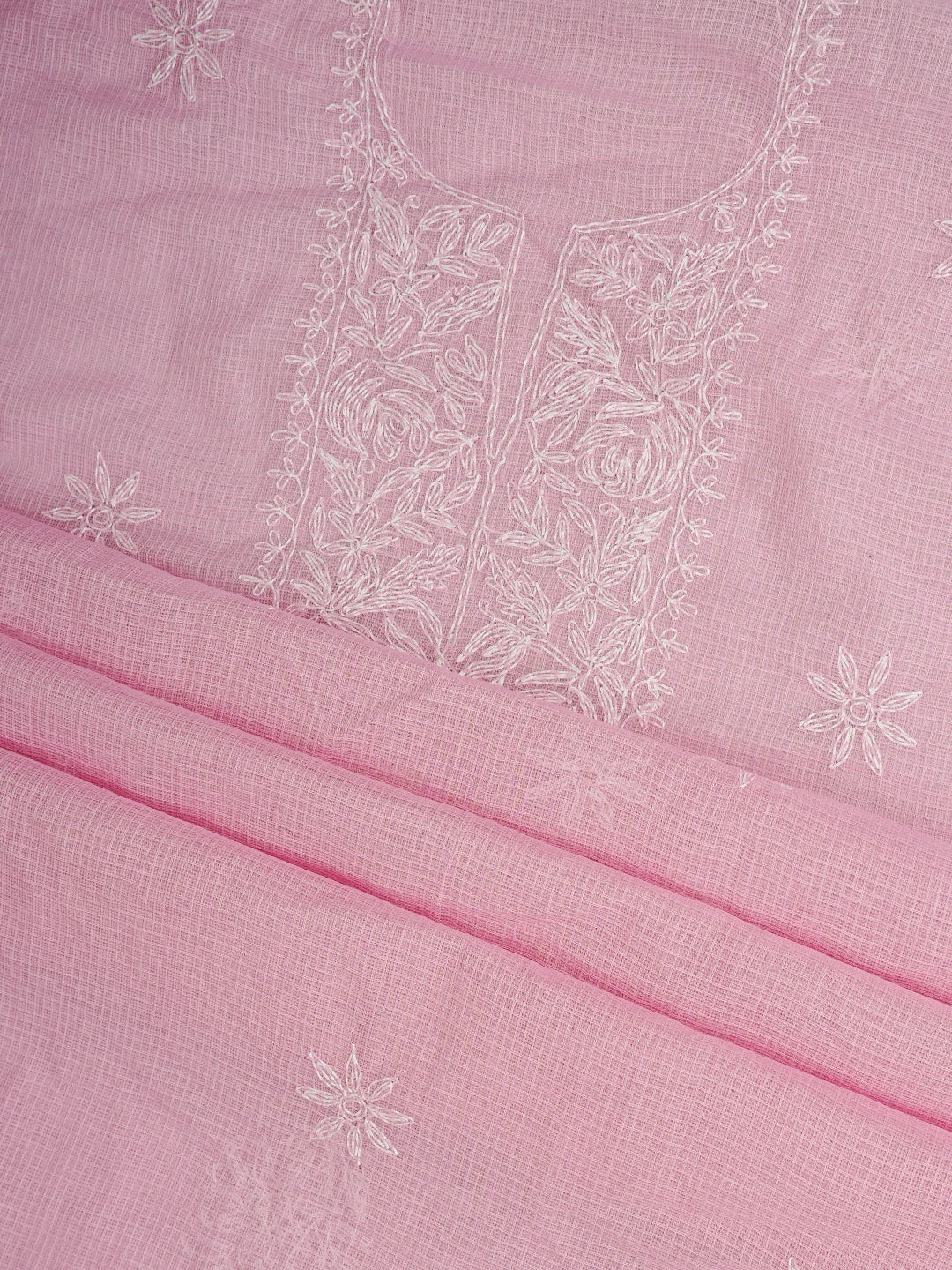 Ada Hand Embroidered Pink Kota Lucknowi Chikankari Unstitched Kurta Piece 01A836448