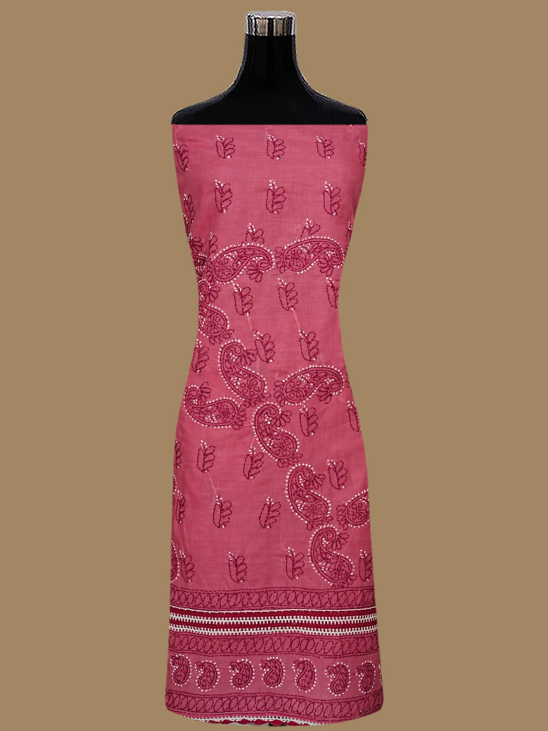 Ada Hand Embroidered Carrot Pink Cotton Lucknowi Chikankari Unstitched Suit Piece 01A853013