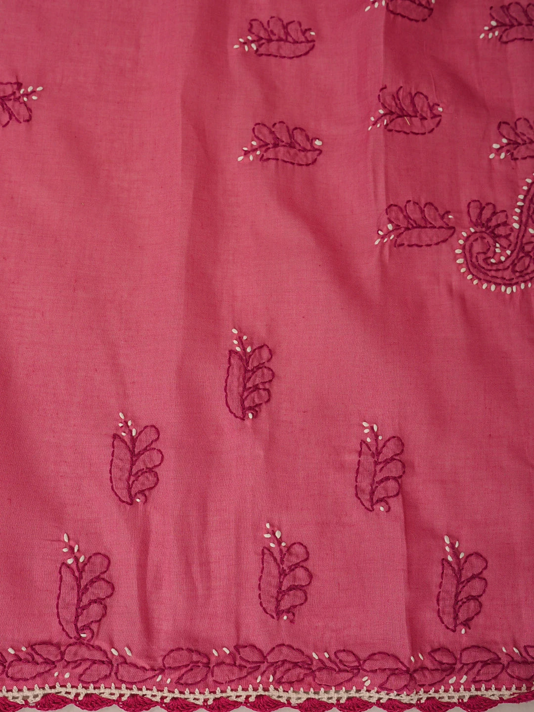 Ada Hand Embroidered Carrot Pink Cotton Lucknowi Chikankari Unstitched Suit Piece 01A853013