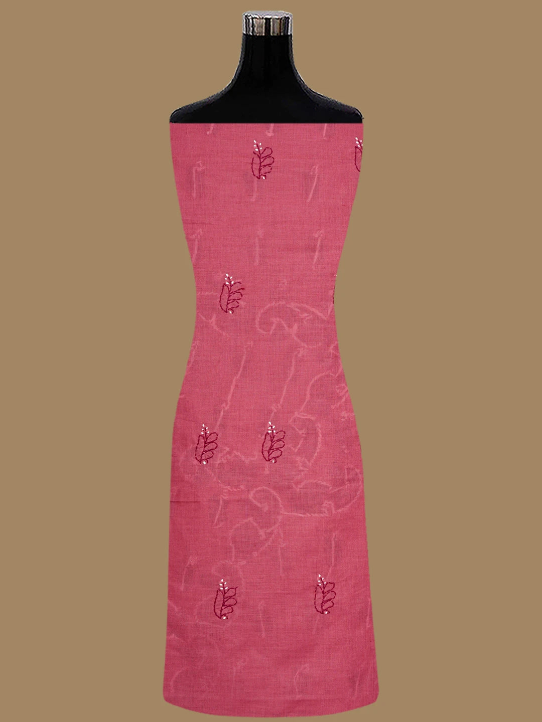 Ada Hand Embroidered Carrot Pink Cotton Lucknowi Chikankari Unstitched Suit Piece 01A853013