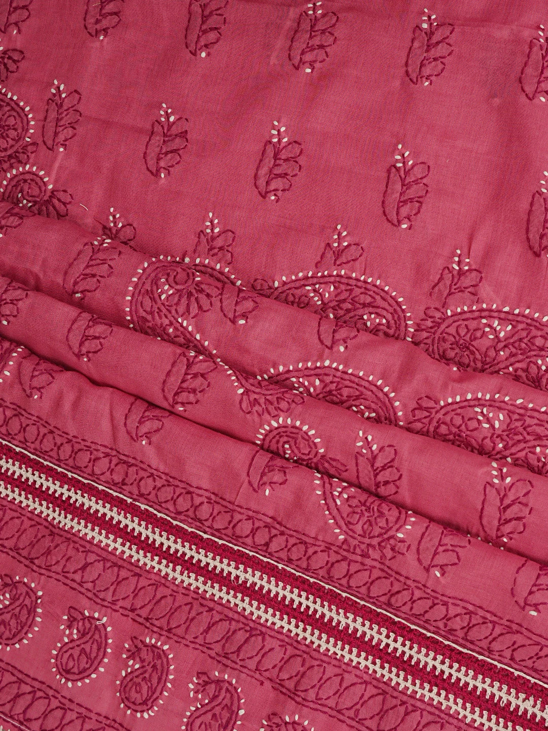 Ada Hand Embroidered Carrot Pink Cotton Lucknowi Chikankari Unstitched Suit Piece 01A853013