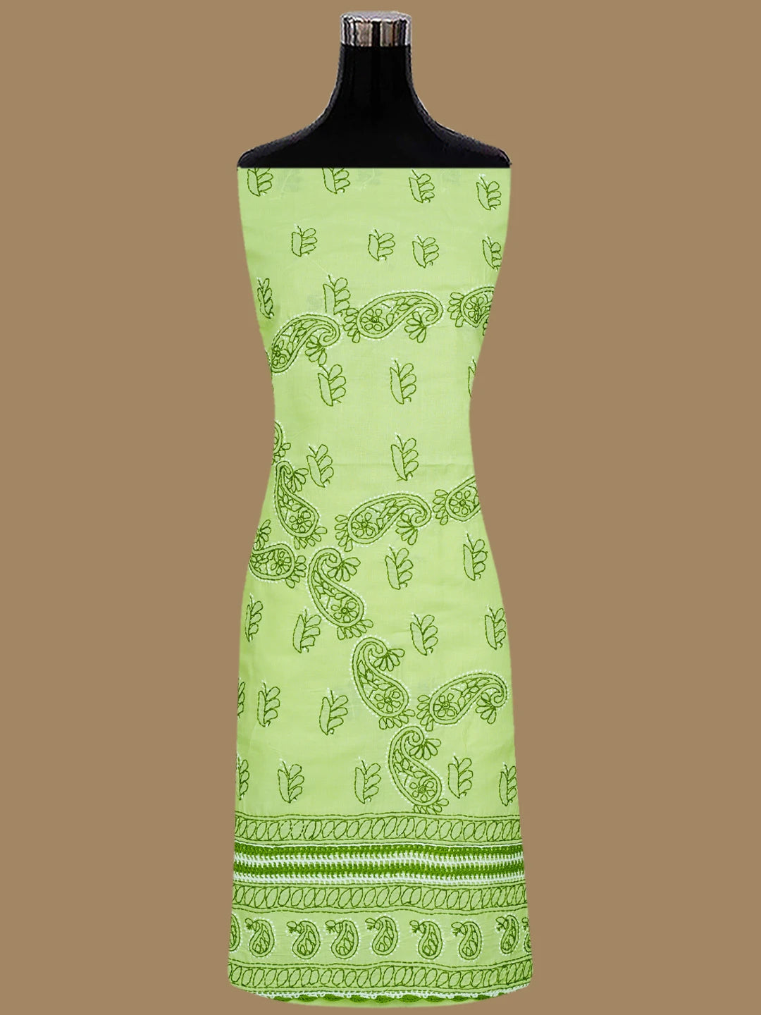Ada Hand Embroidered Green Cotton Lucknowi Chikankari Unstitched Suit Piece 01A853002