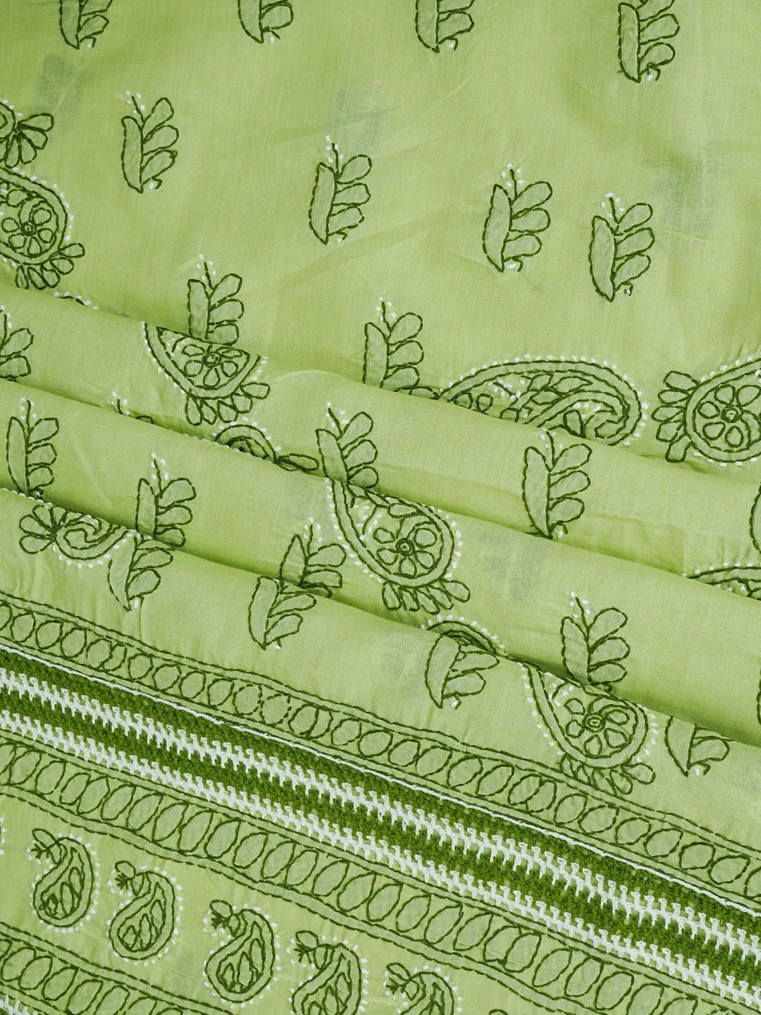 Ada Hand Embroidered Green Cotton Lucknowi Chikankari Unstitched Suit Piece 01A853002