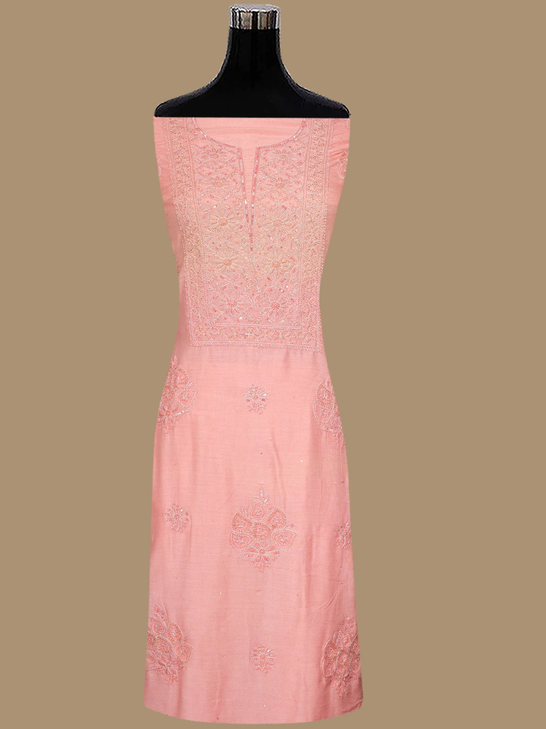 Ada Hand Embroidered Peach Pink Muslin Lucknowi Chikankari Unstitched Suit Piece With Cutdana Work 01A796119
