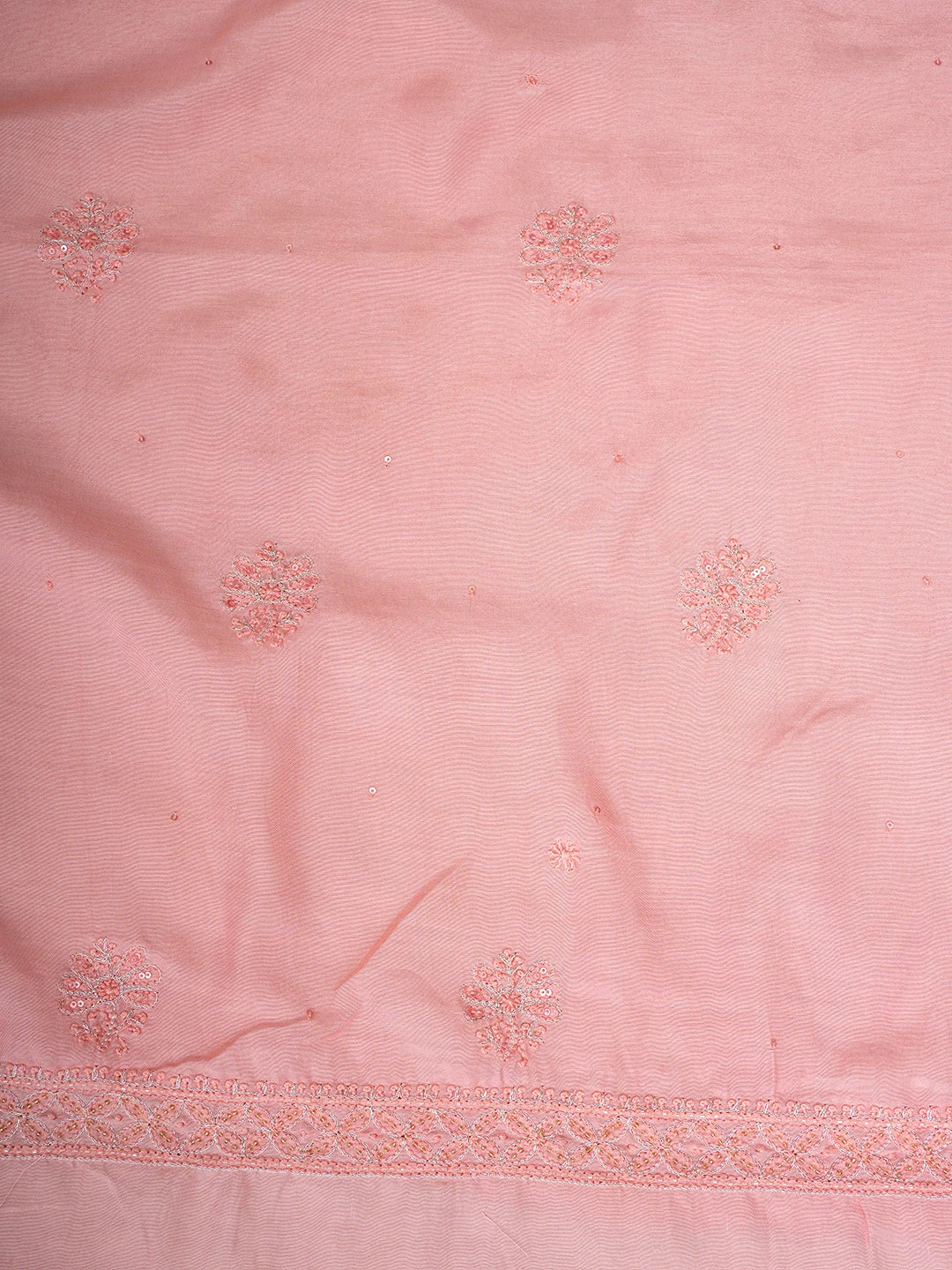 Ada Hand Embroidered Peach Pink Muslin Lucknowi Chikankari Unstitched Suit Piece With Cutdana Work 01A796119