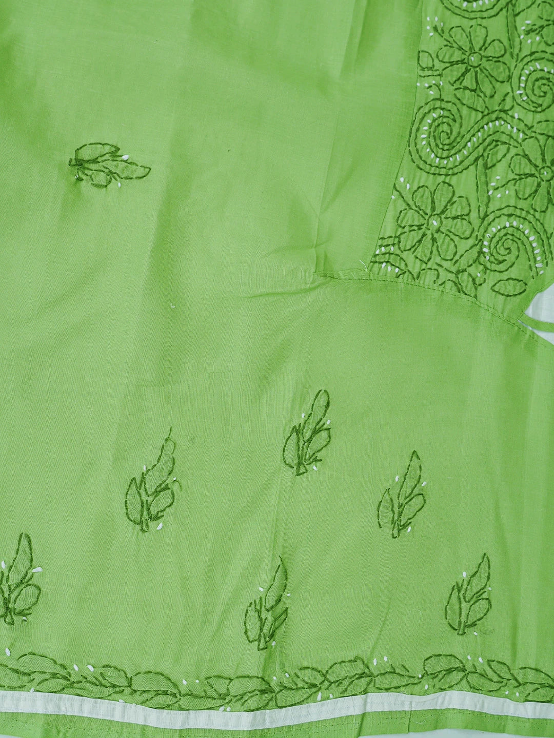 Ada Hand Embroidered Green Cotton Lucknowi Chikankari Unstitched Suit Piece 01A852999