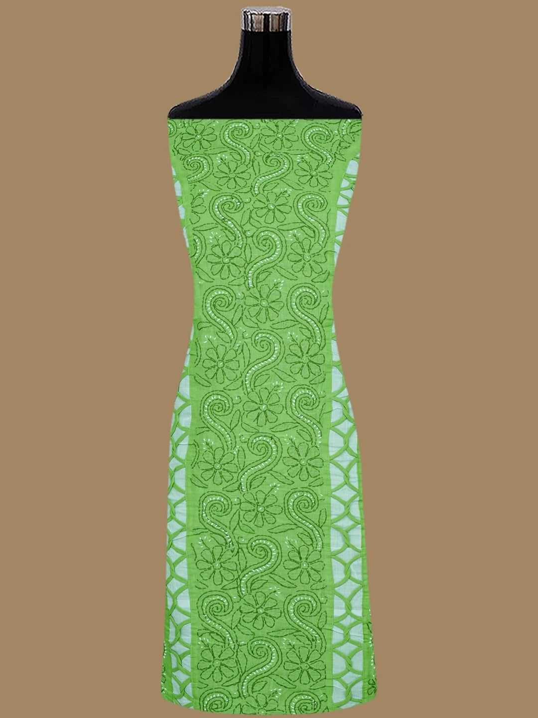 Ada Hand Embroidered Green Cotton Lucknowi Chikankari Unstitched Suit Piece 01A852999
