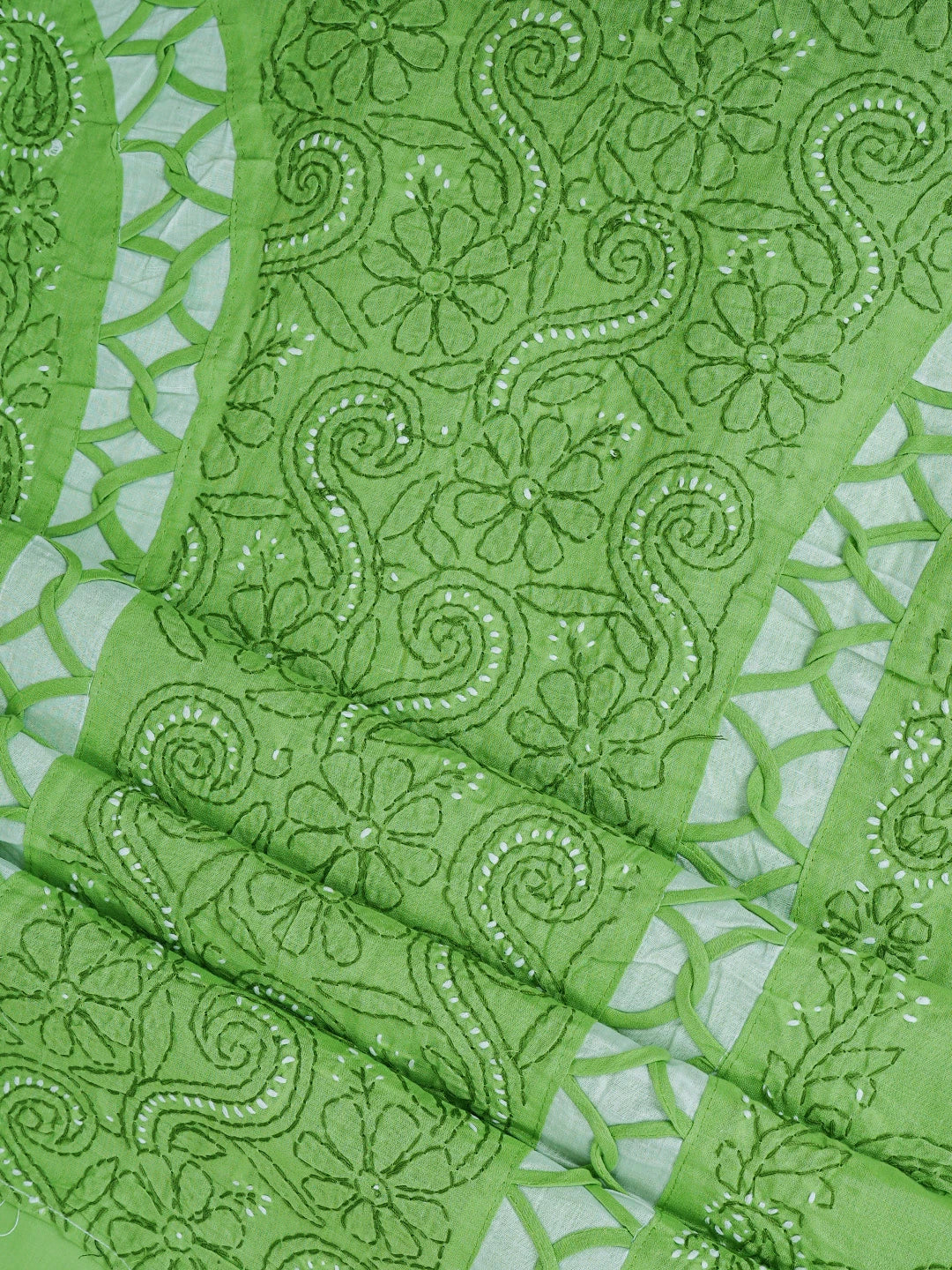 Ada Hand Embroidered Green Cotton Lucknowi Chikankari Unstitched Suit Piece 01A852999