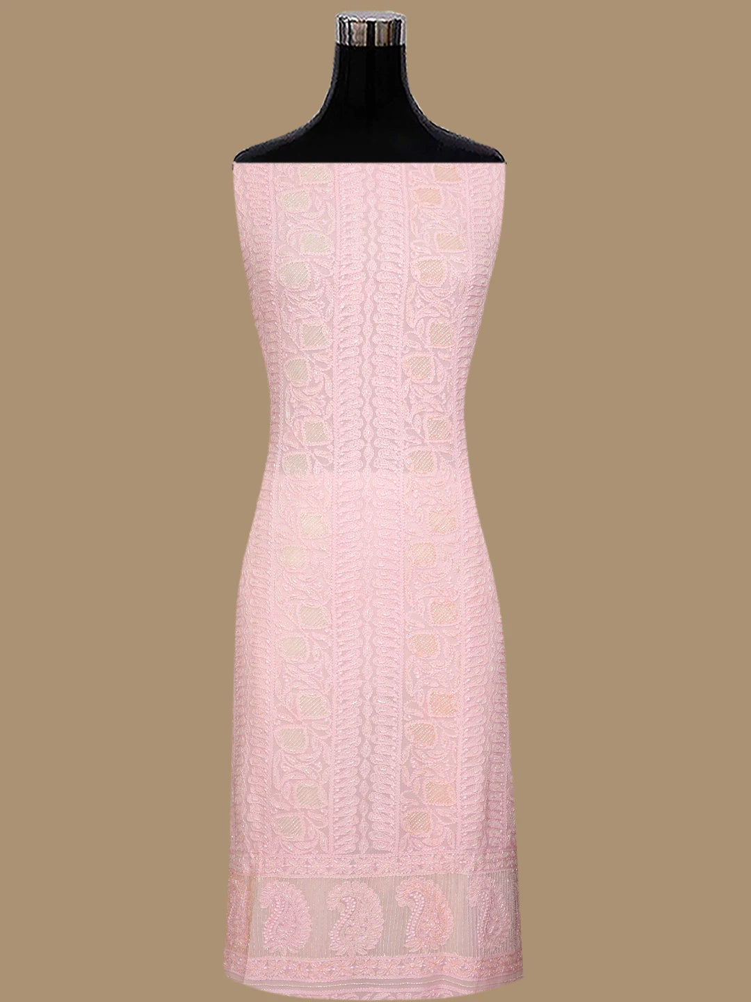 Ada Hand Embroidered Pink Viscose Georgette Lucknowi Chikankari Unstitched Kurta Dupatta Set With Cutdana Work 01A815298