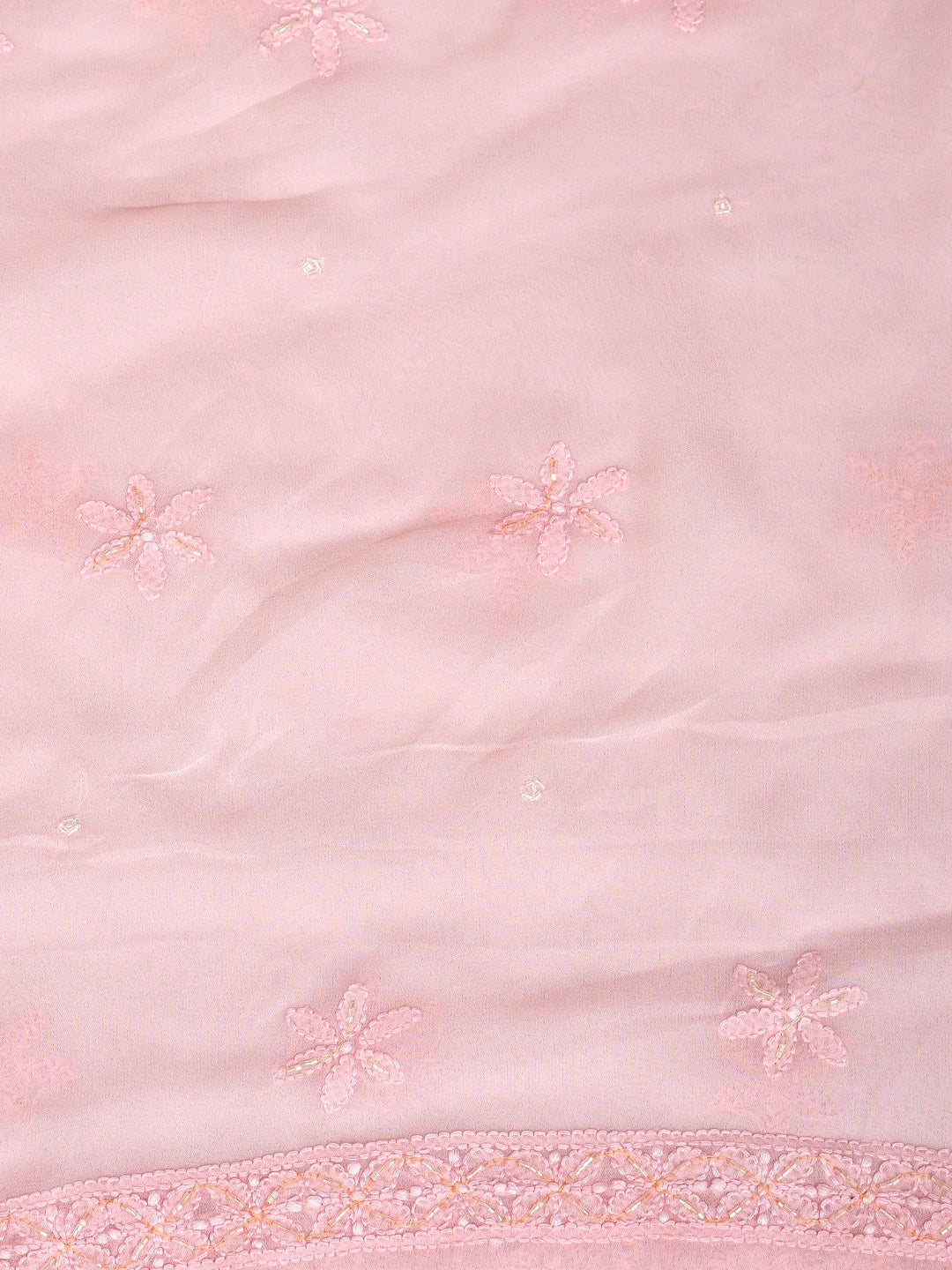 Ada Hand Embroidered Pink Viscose Georgette Lucknowi Chikankari Unstitched Kurta Dupatta Set With Cutdana Work 01A815298