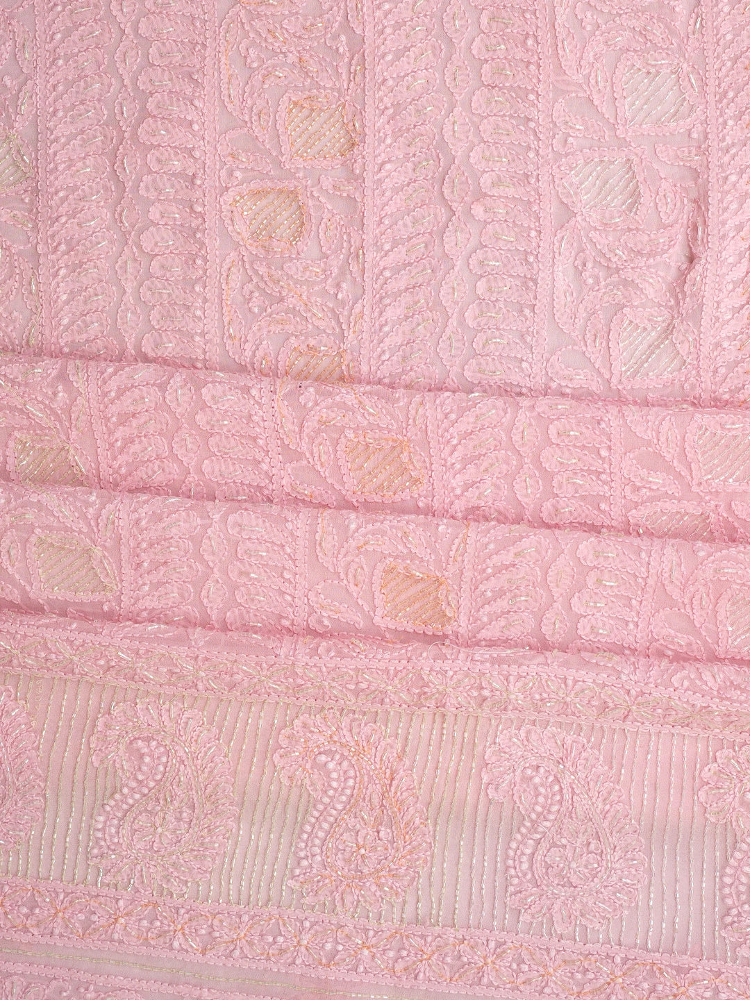 Ada Hand Embroidered Pink Viscose Georgette Lucknowi Chikankari Unstitched Kurta Dupatta Set With Cutdana Work 01A815298