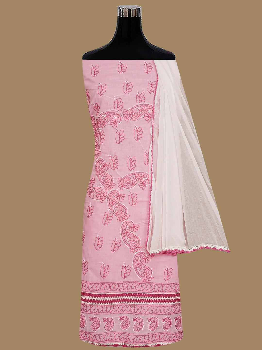 Ada Hand Embroidered Pink Cotton Lucknowi Chikankari Unstitched Suit Piece 01A853030