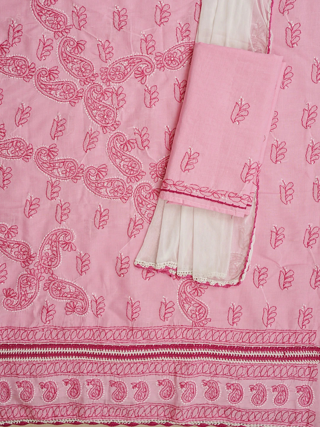 Ada Hand Embroidered Pink Cotton Lucknowi Chikankari Unstitched Suit Piece 01A853030
