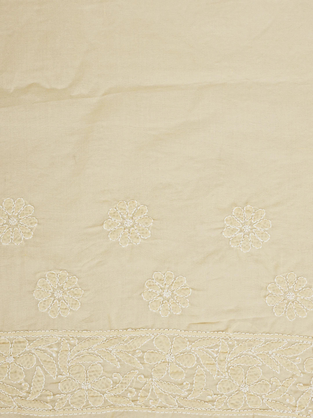 Ada Hand Embroidered Fawn Cotton Lucknowi Chikankari Saree and Blouse 01A777268
