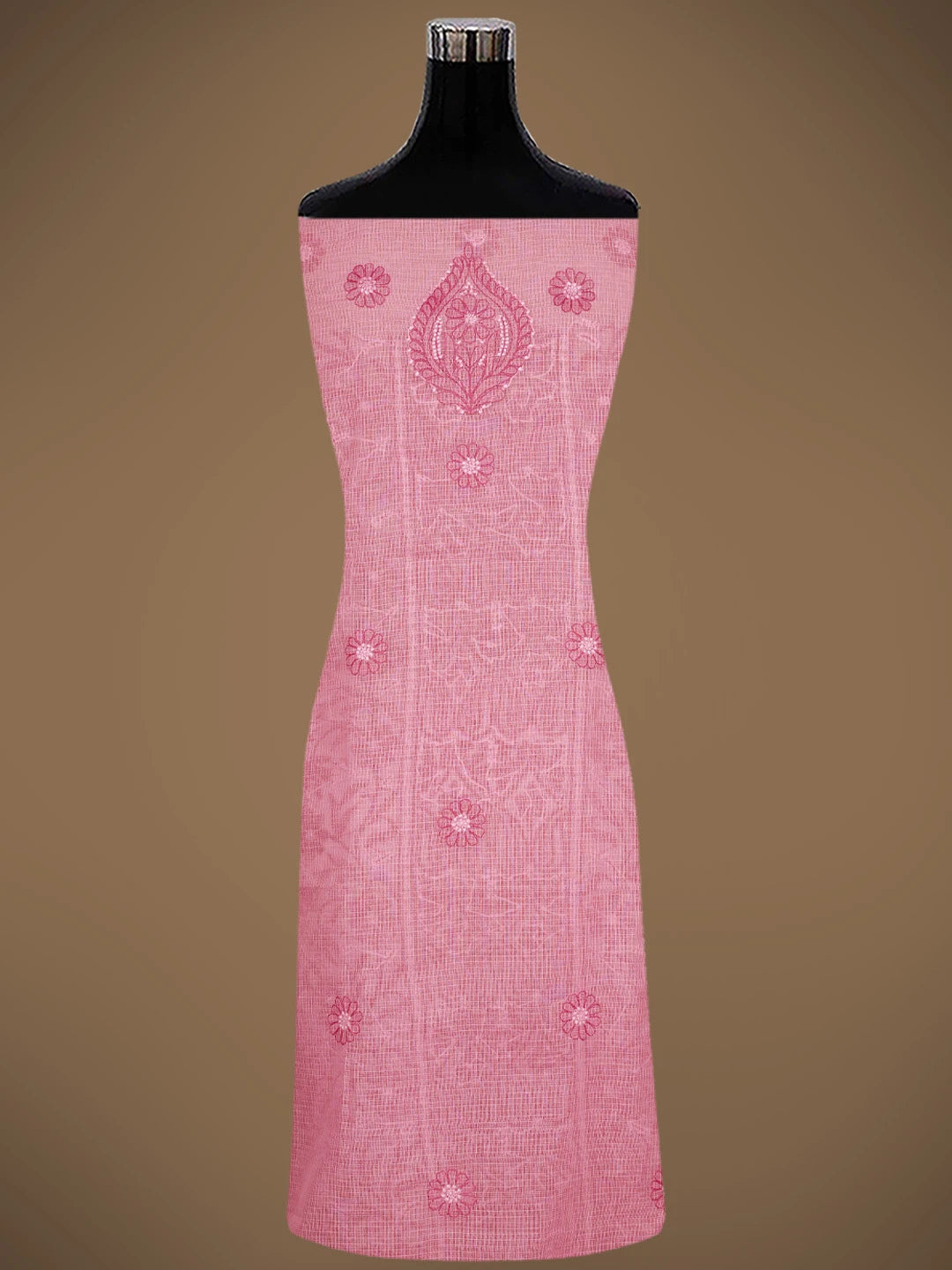 Ada Hand Embroidered Salmon Pink Kota Lucknowi Chikankari Unstitched Kurta Dupatta Set 01A831692