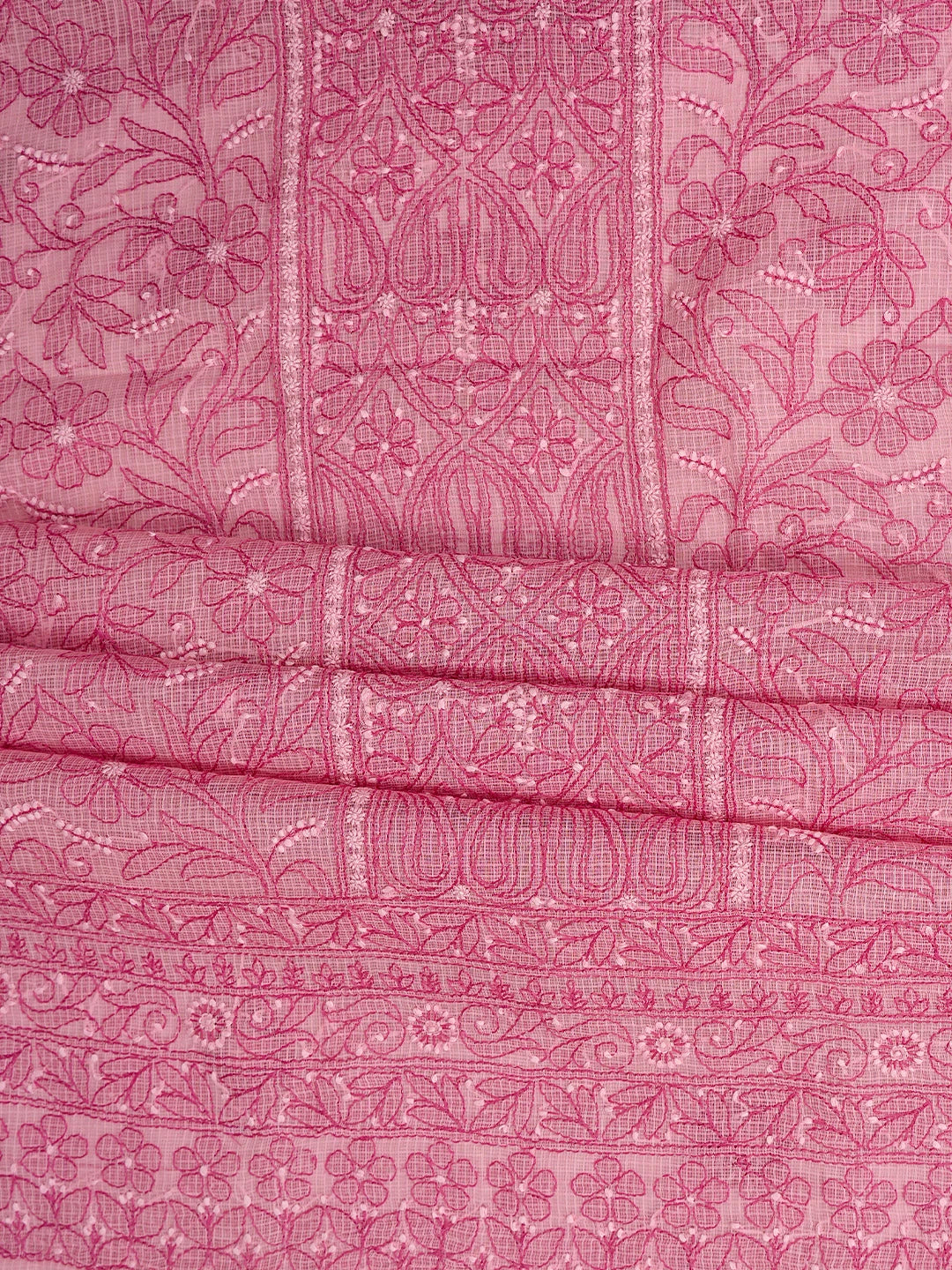 Ada Hand Embroidered Salmon Pink Kota Lucknowi Chikankari Unstitched Kurta Dupatta Set 01A831692