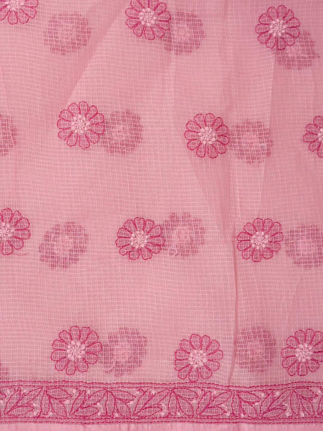 Ada Hand Embroidered Salmon Pink Kota Lucknowi Chikankari Unstitched Kurta Dupatta Set 01A831692