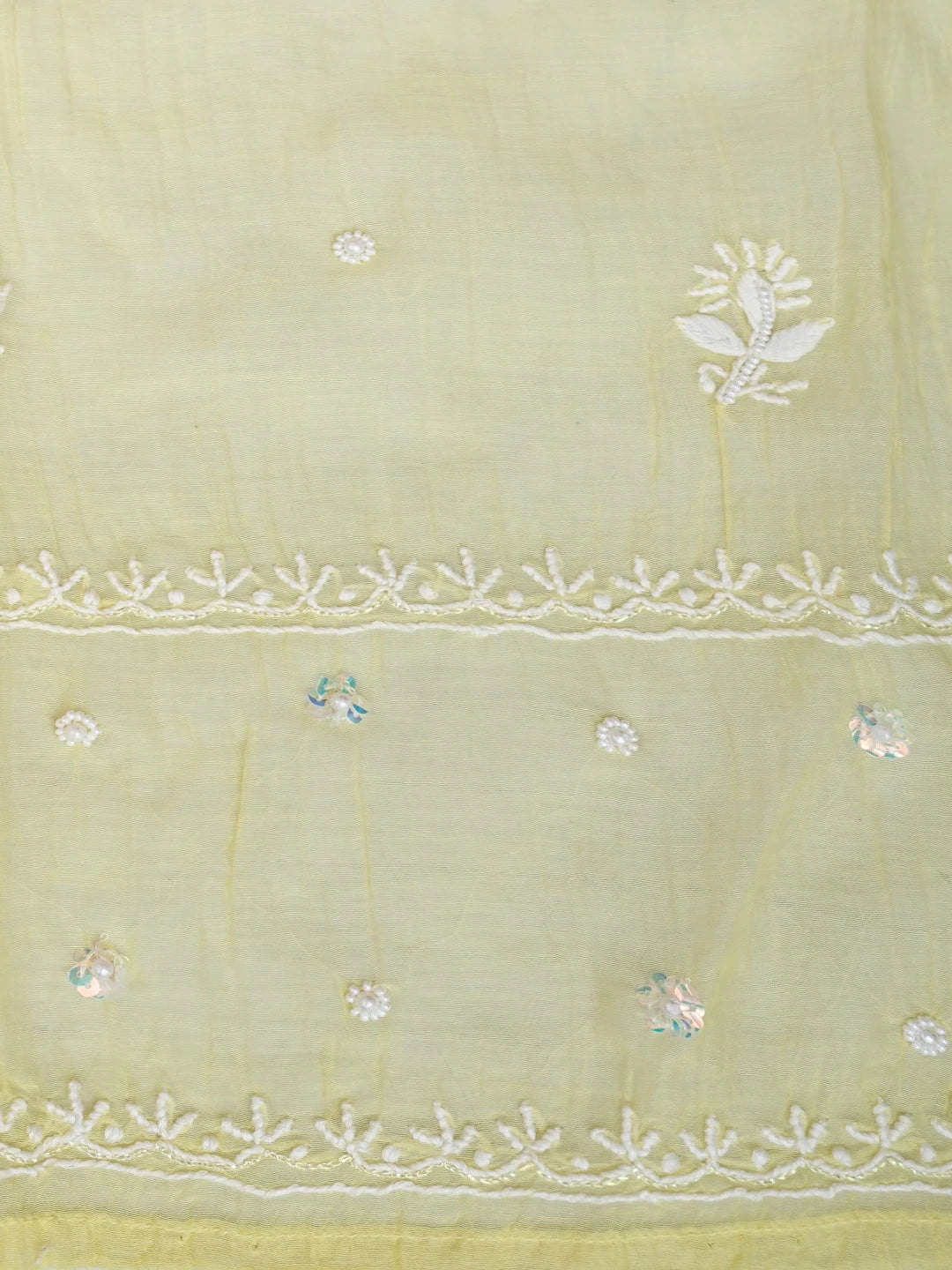 Ada Hand Embroidered  Ombre Shade Of  Icterine Yellow And Lemon Chanderi Lucknowi Chikankari Semi-Stitched Anarkali Kurta Dupatta Set with Pearl Work 01A814976