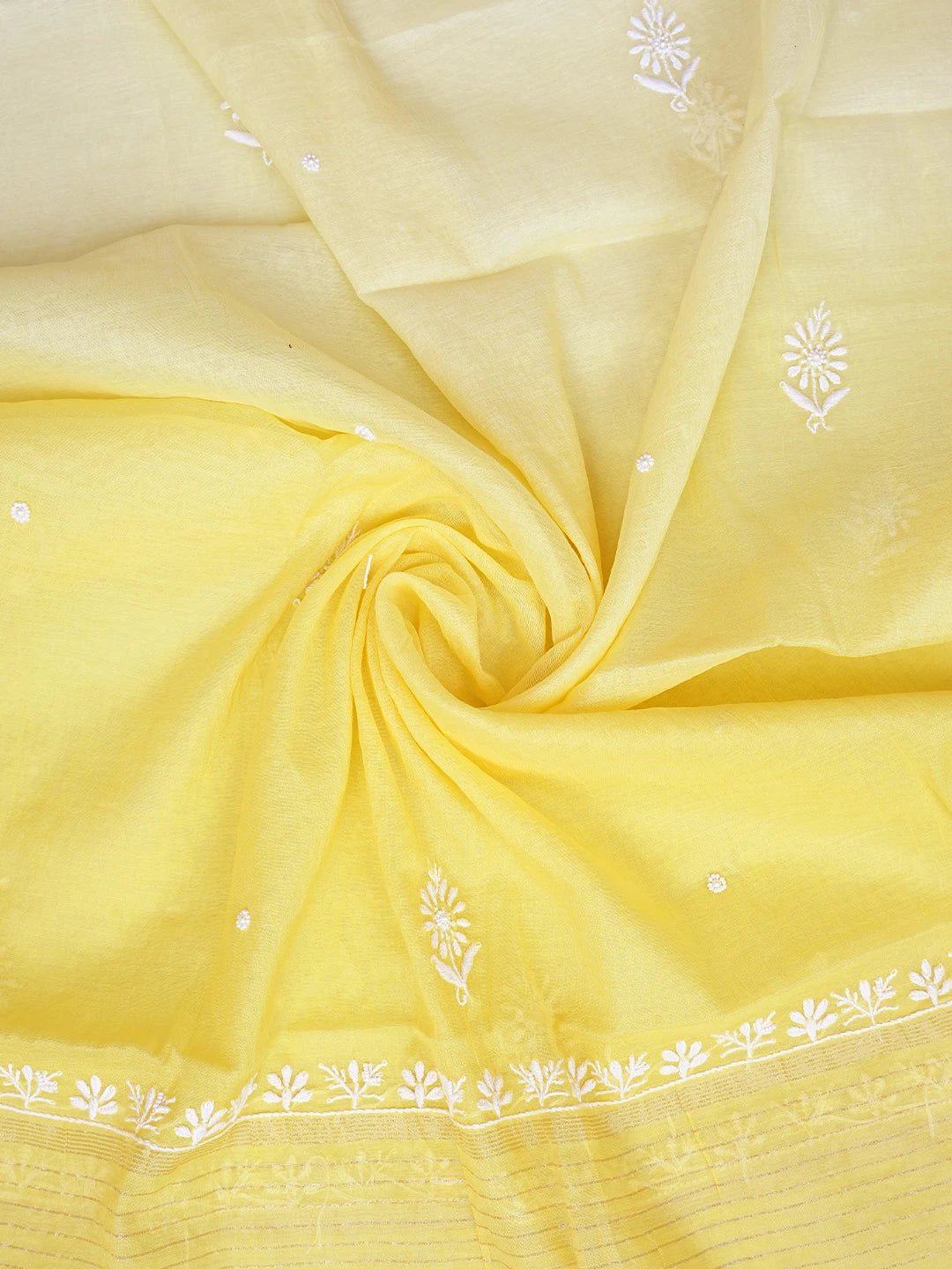 Ada Hand Embroidered  Ombre Shade Of  Icterine Yellow And Lemon Chanderi Lucknowi Chikankari Semi-Stitched Anarkali Kurta Dupatta Set with Pearl Work 01A814976